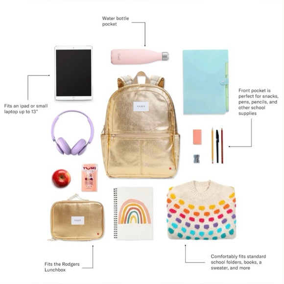 NWT State Bags Kane Kids Travel Backpack Metallic Gold - Picture 8 of 10